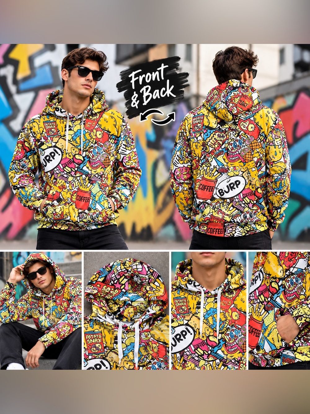 🔥 Vintage Graffiti Pop Art Hooded Sweater Bold Y2K Streetwear Style! Unisex Art